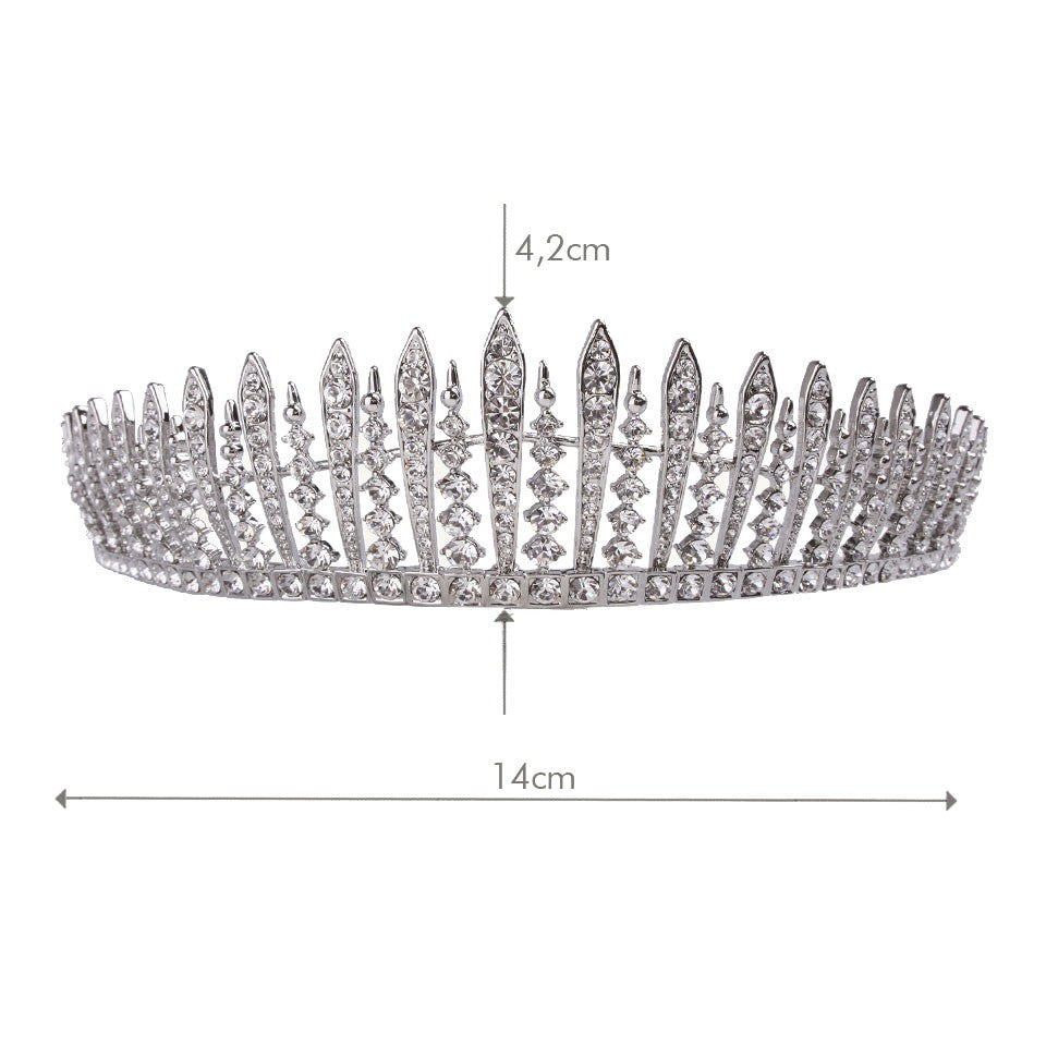 Tiara Plateada con Cristales Blancos Diseño Fringe