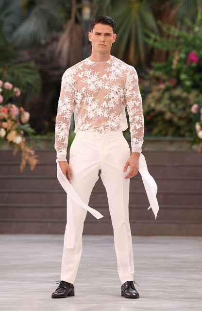 Conjunto Novio Blanco Glamuroso Con Encaje