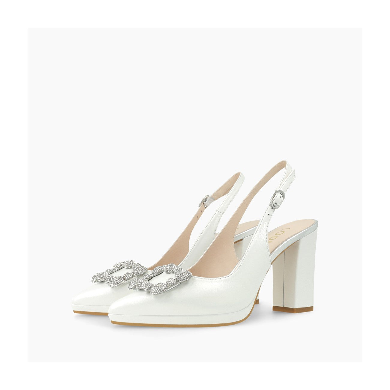 Zapatos novia tacón ancho y adorno de cristales