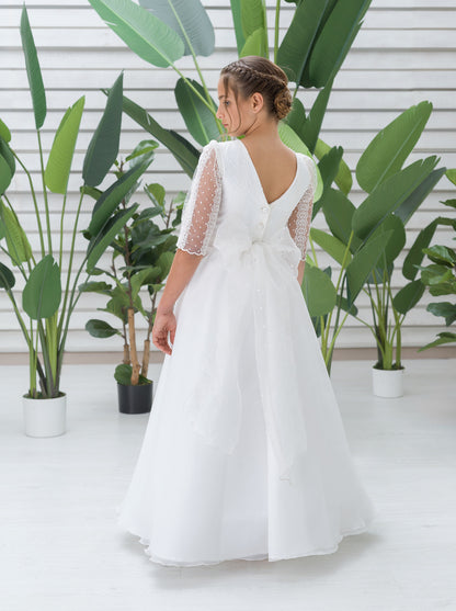 HUELVA | Vestido de Comunión Romántico en Tul Bordado y Organza