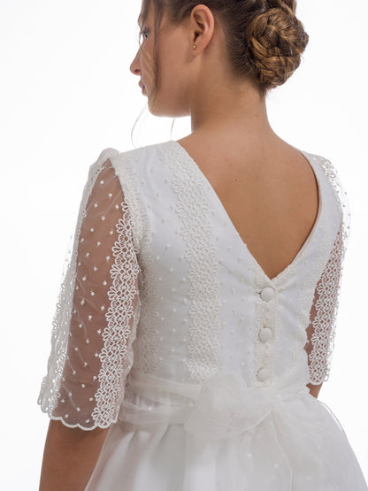 HUELVA | Vestido de Comunión Romántico en Tul Bordado y Organza