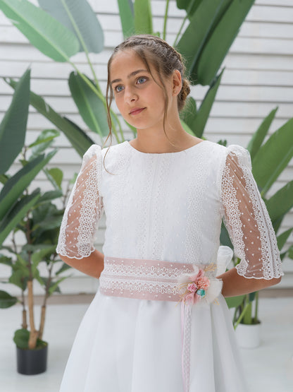 HUELVA | Vestido de Comunión Romántico en Tul Bordado y Organza