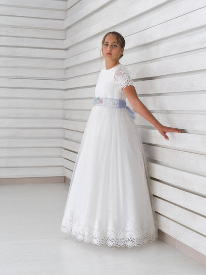 HOLANDA | Vestido de Comunión Romántico en Tul Bordado y Plumeti