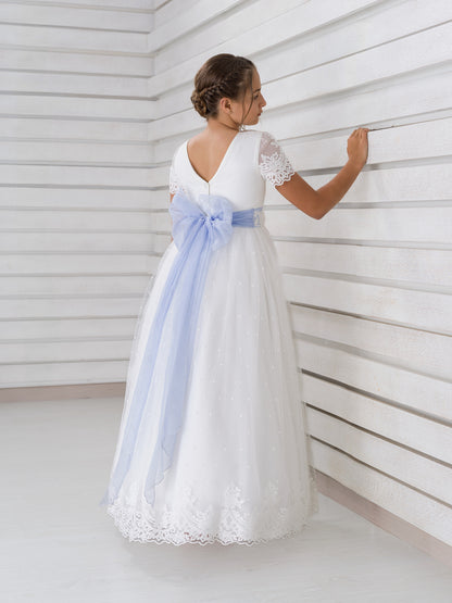 HOLANDA | Vestido de Comunión Romántico en Tul Bordado y Plumeti
