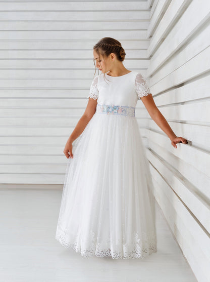 HOLANDA | Vestido de Comunión Romántico en Tul Bordado y Plumeti