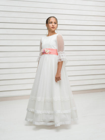 HIERBABUENA | Vestido de Comunión Romántico en Plumeti Geométrico