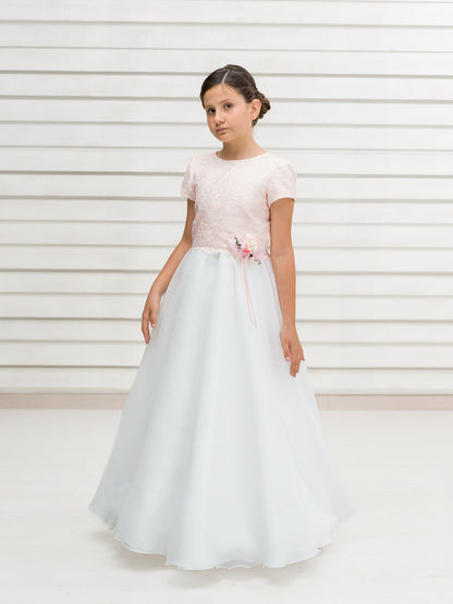 HANNA | Vestido de Comunión Bicolor en Tul Bordado y Gazar de Seda