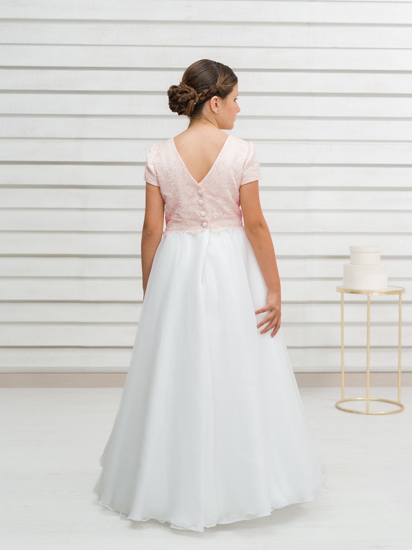 HANNA | Vestido de Comunión Bicolor en Tul Bordado y Gazar de Seda