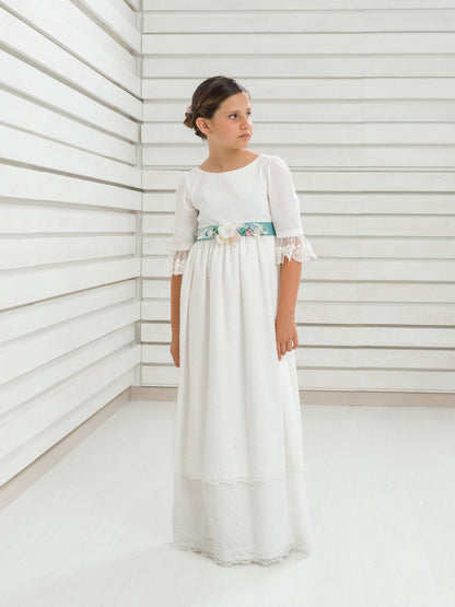 HILO | Vestido de Comunión Natural en Algodón Plumeti