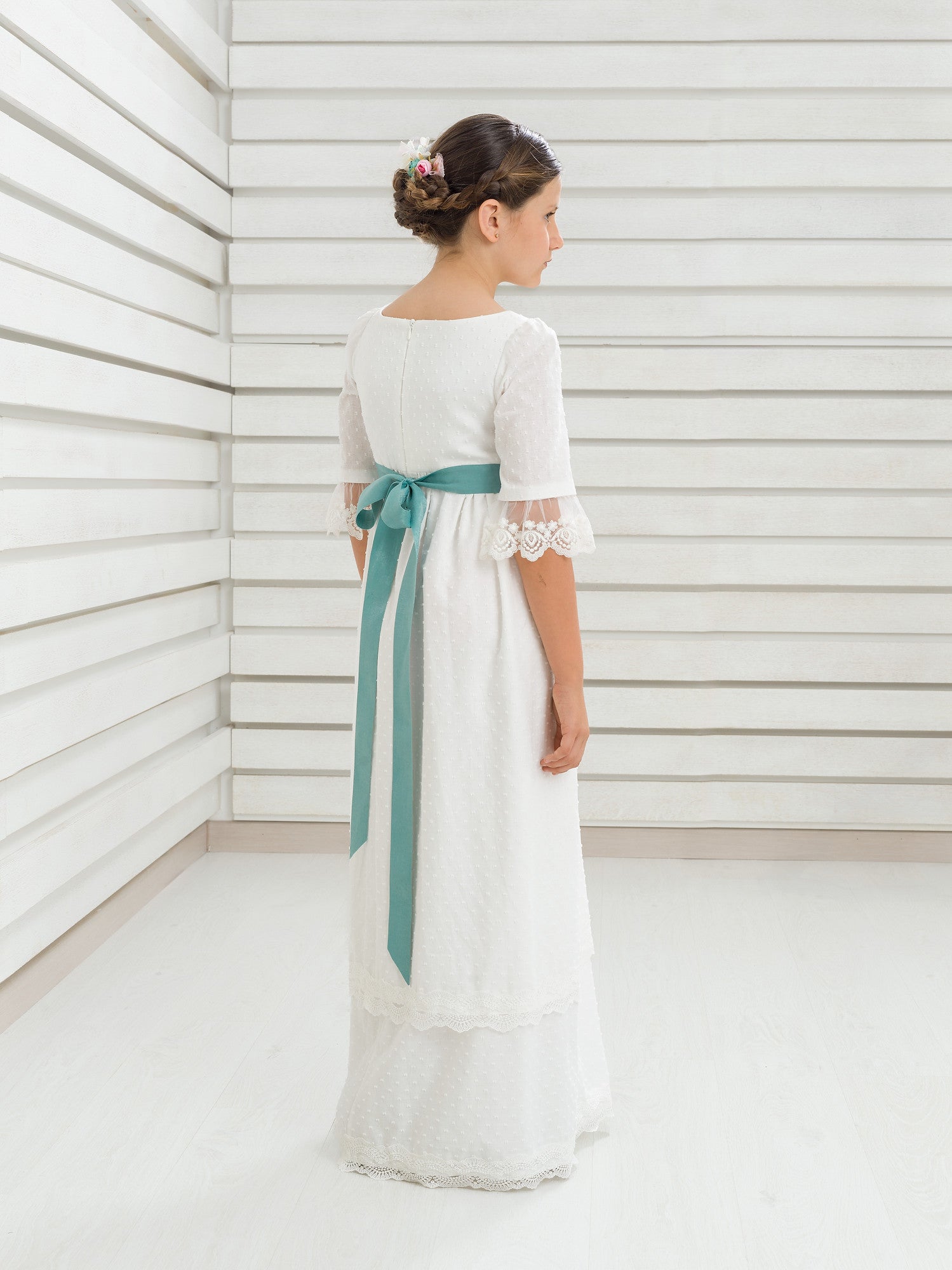 HILO | Vestido de Comunión Natural en Algodón Plumeti