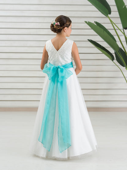 HELENA | Vestido de Comunión Romántico con Detalles Azul Pastel