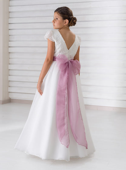 HELECHO | Vestido de Comunión en Gazar y Tul Bordado Floral