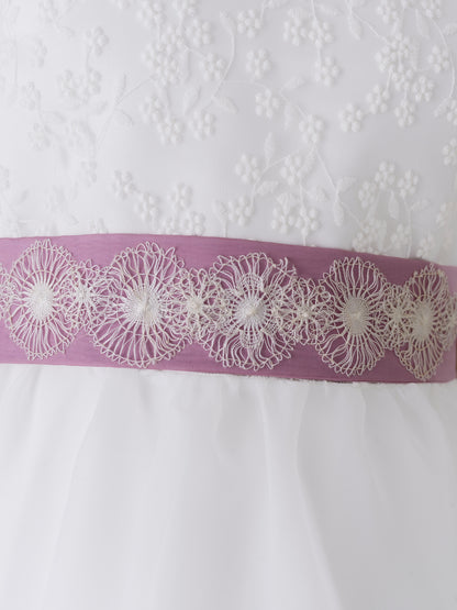 HELECHO | Vestido de Comunión en Gazar y Tul Bordado Floral