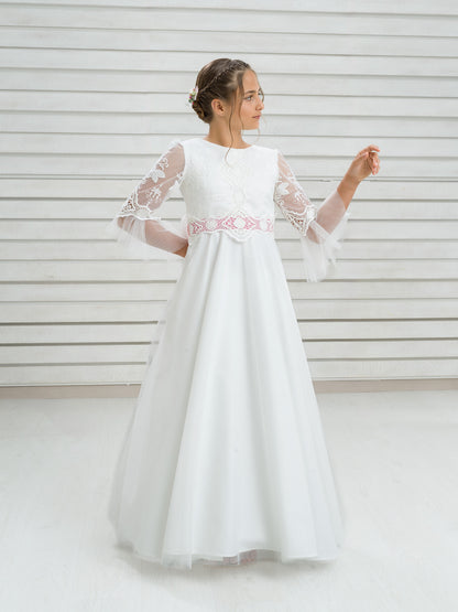 HERMINIA | Vestido de Comunión Romántico con Volantes y Lazada de Gazar