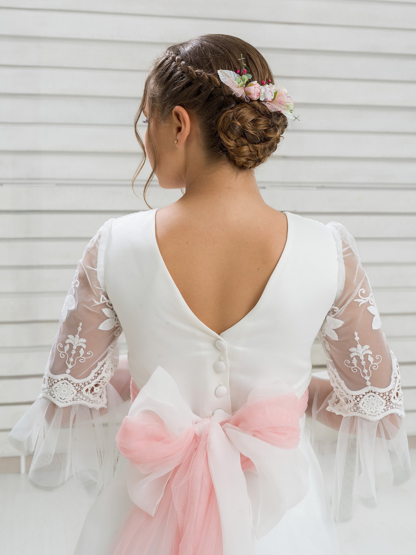 HERMINIA | Vestido de Comunión Romántico con Volantes y Lazada de Gazar