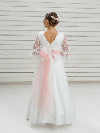 HERMINIA | Vestido de Comunión Romántico con Volantes y Lazada de Gazar