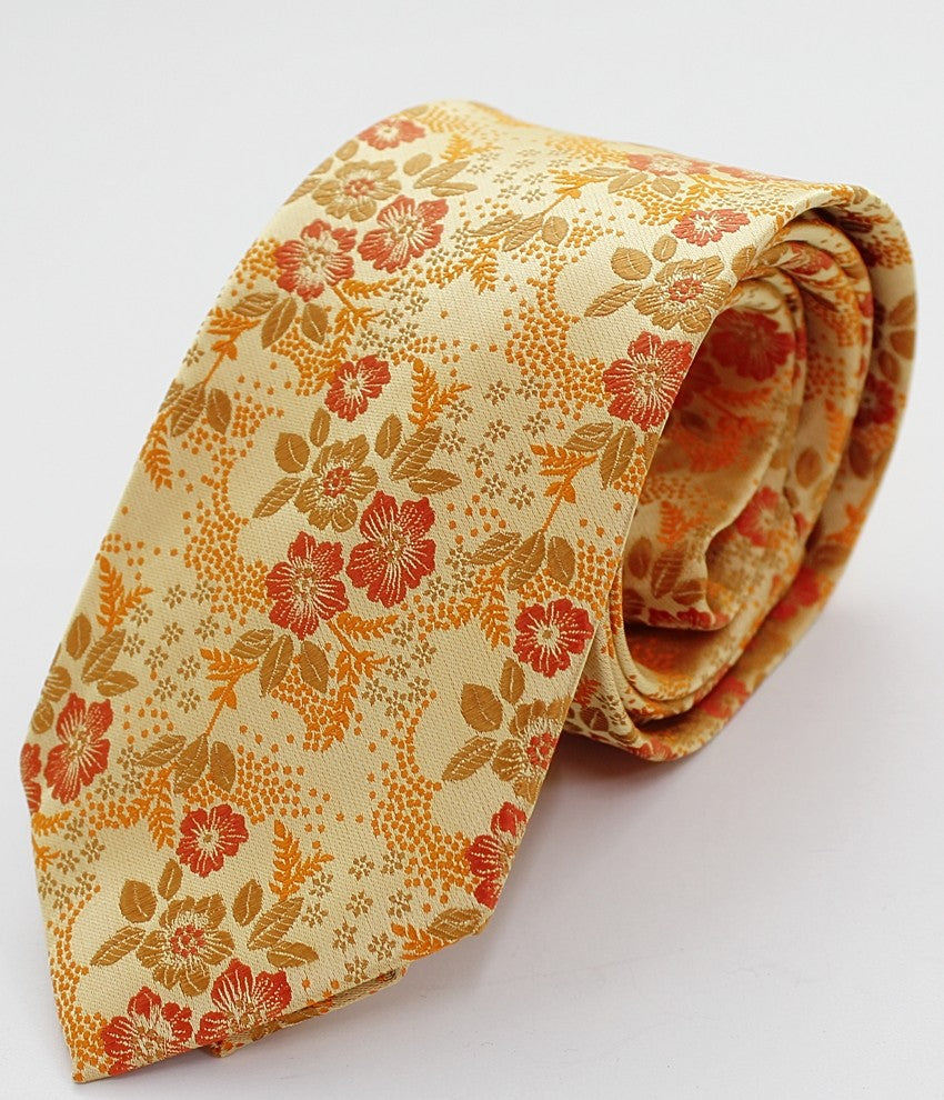 Corbata de seda con estampado en flores anaranjadas