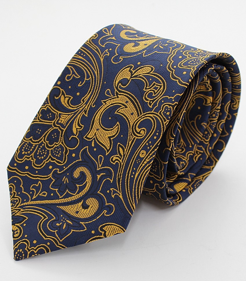Corbata azul marina con estampado en cachemir dorado