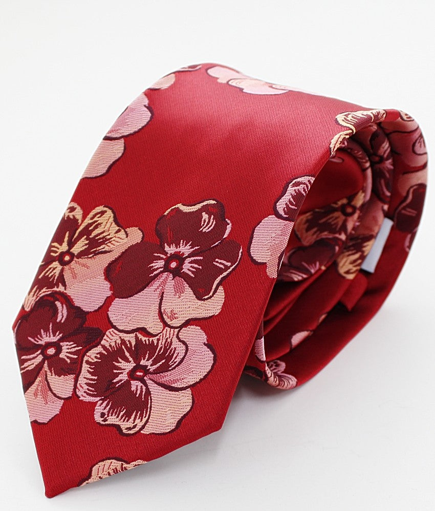 Corbata roja con estampado de flores