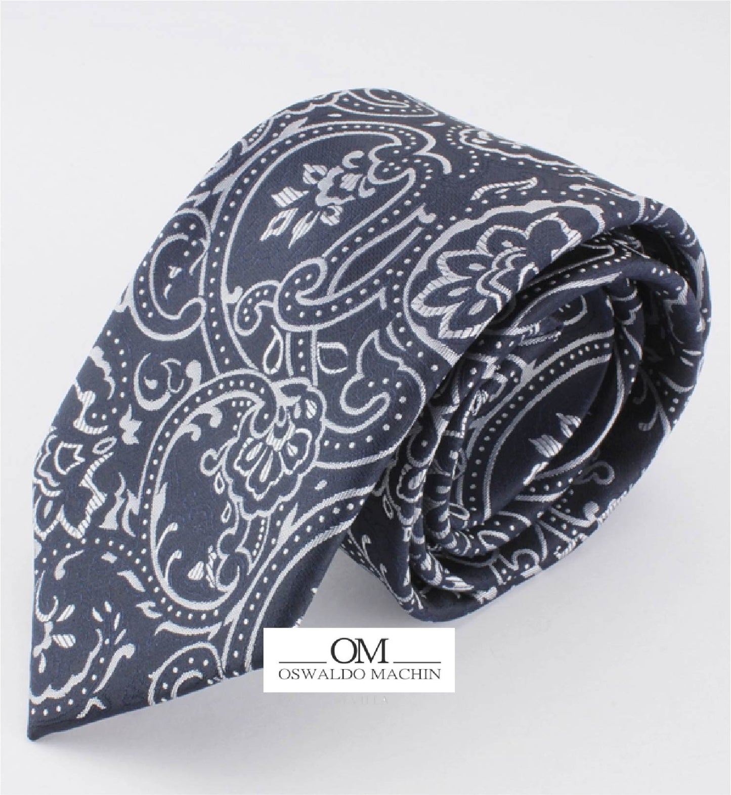 Corbata negra con estampado en cachemir plata