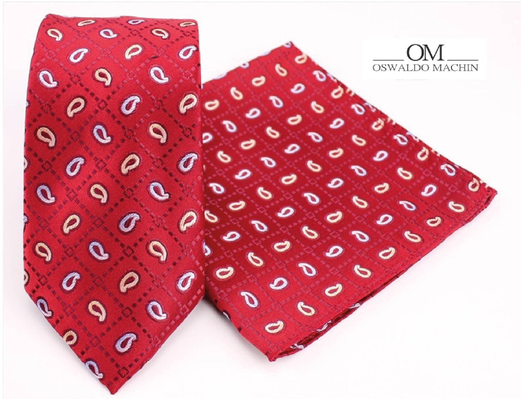 Pack corbata y pañuelo rojo con estampado gotas