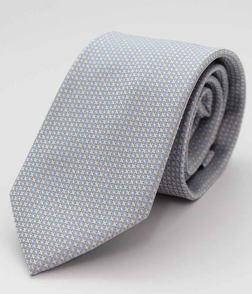 Corbata gris con estampado celeste y blanco clásico