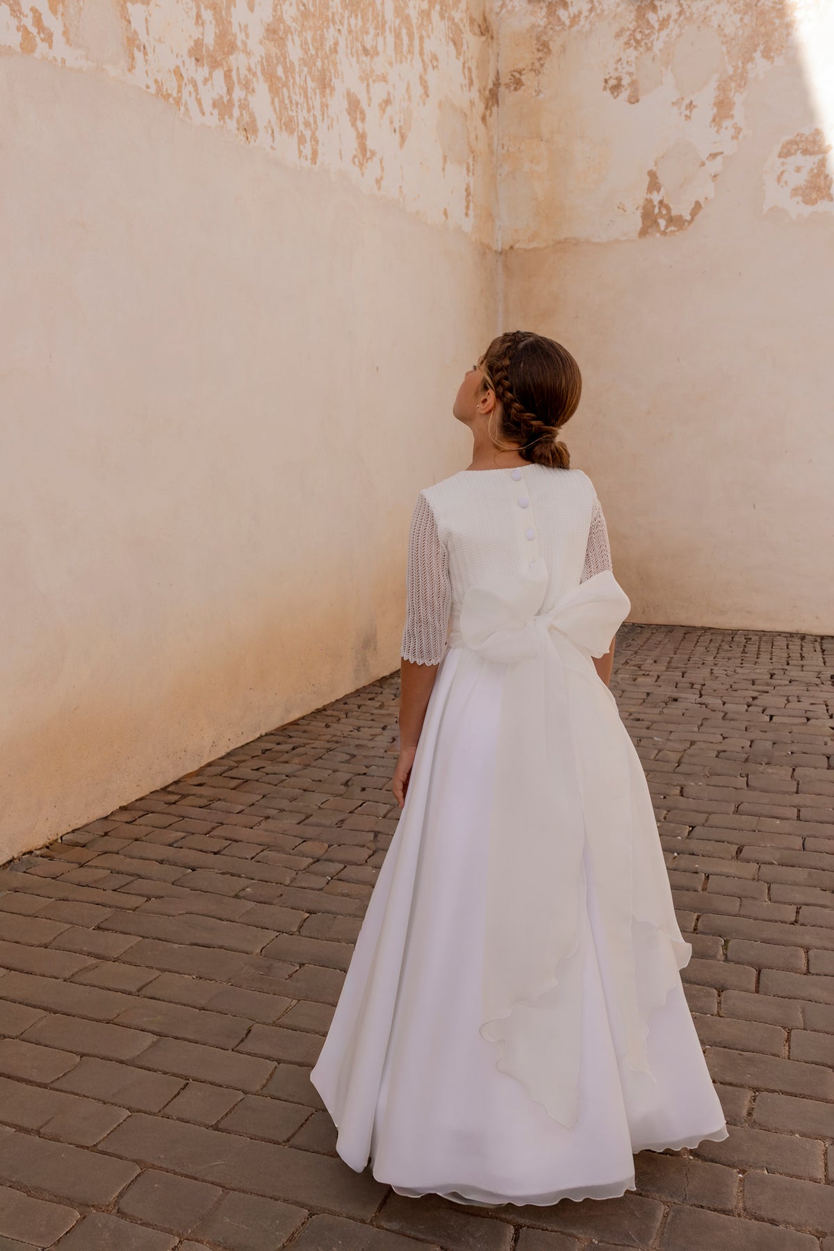 IDOIA | Vestido de comunión con plisado geométrico